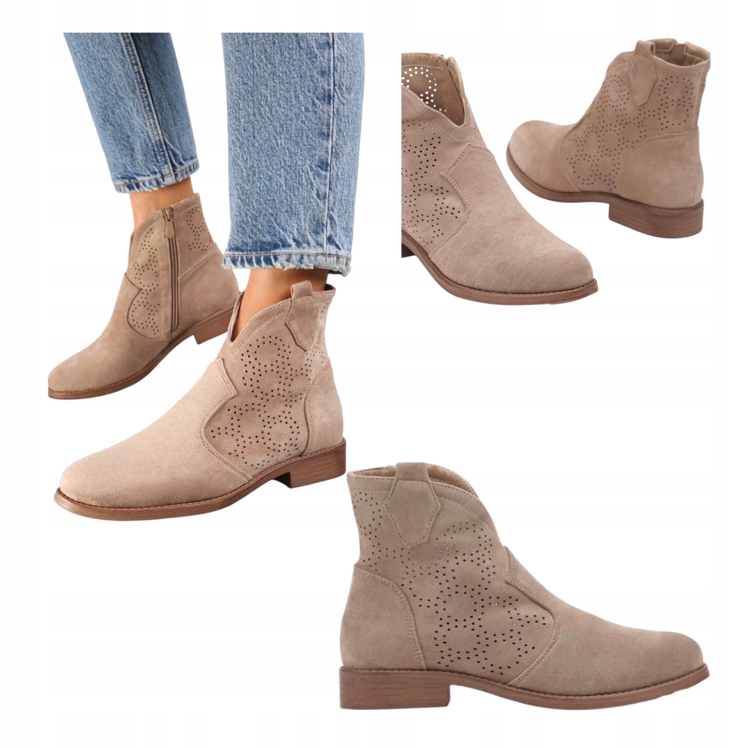 Dámské Kotníkové Boty s plochým podpatkem Klasické Semišové Letní Béžové 36