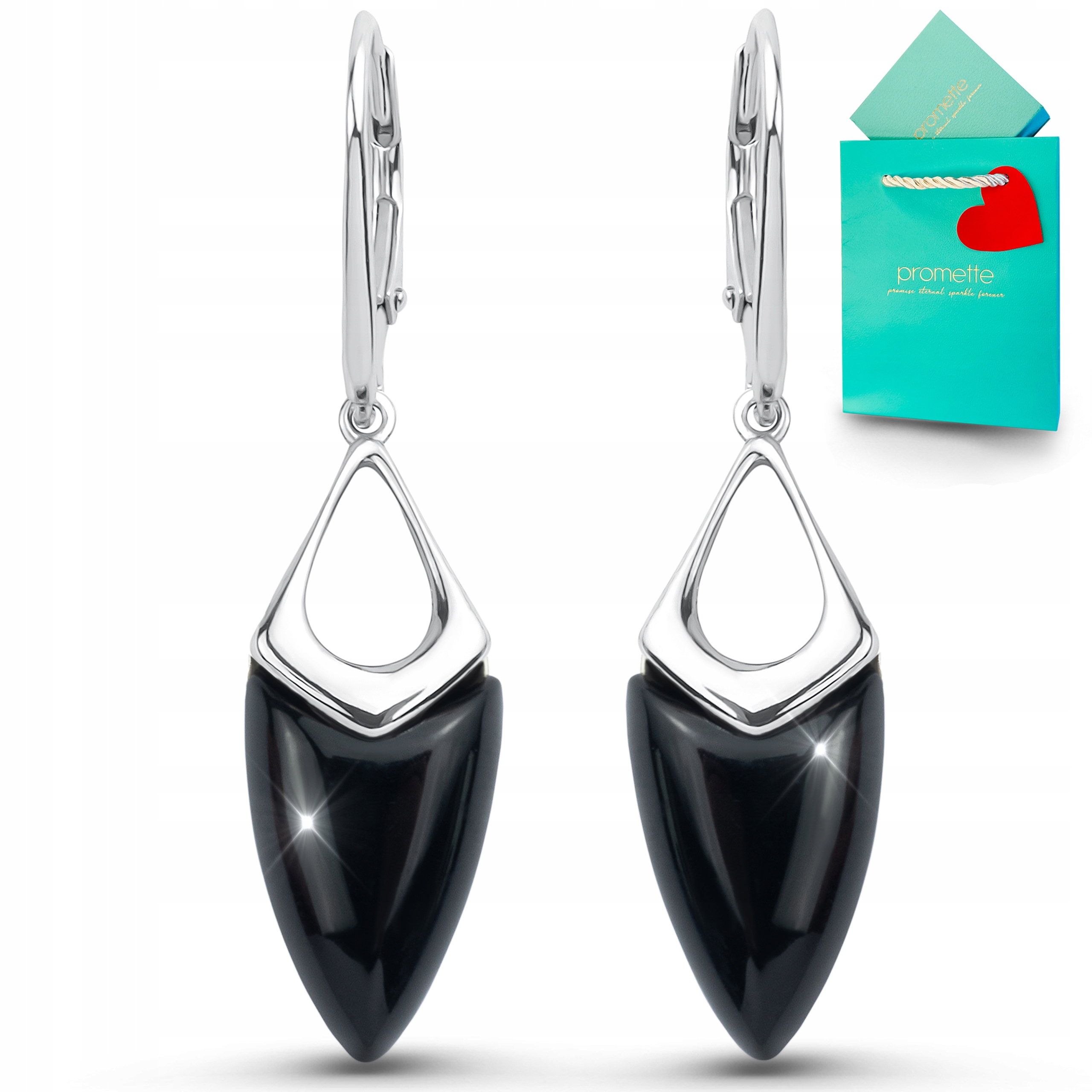 Náušnice černý kámen onyx stříbrný s onyxem dlouhé stříbro 925