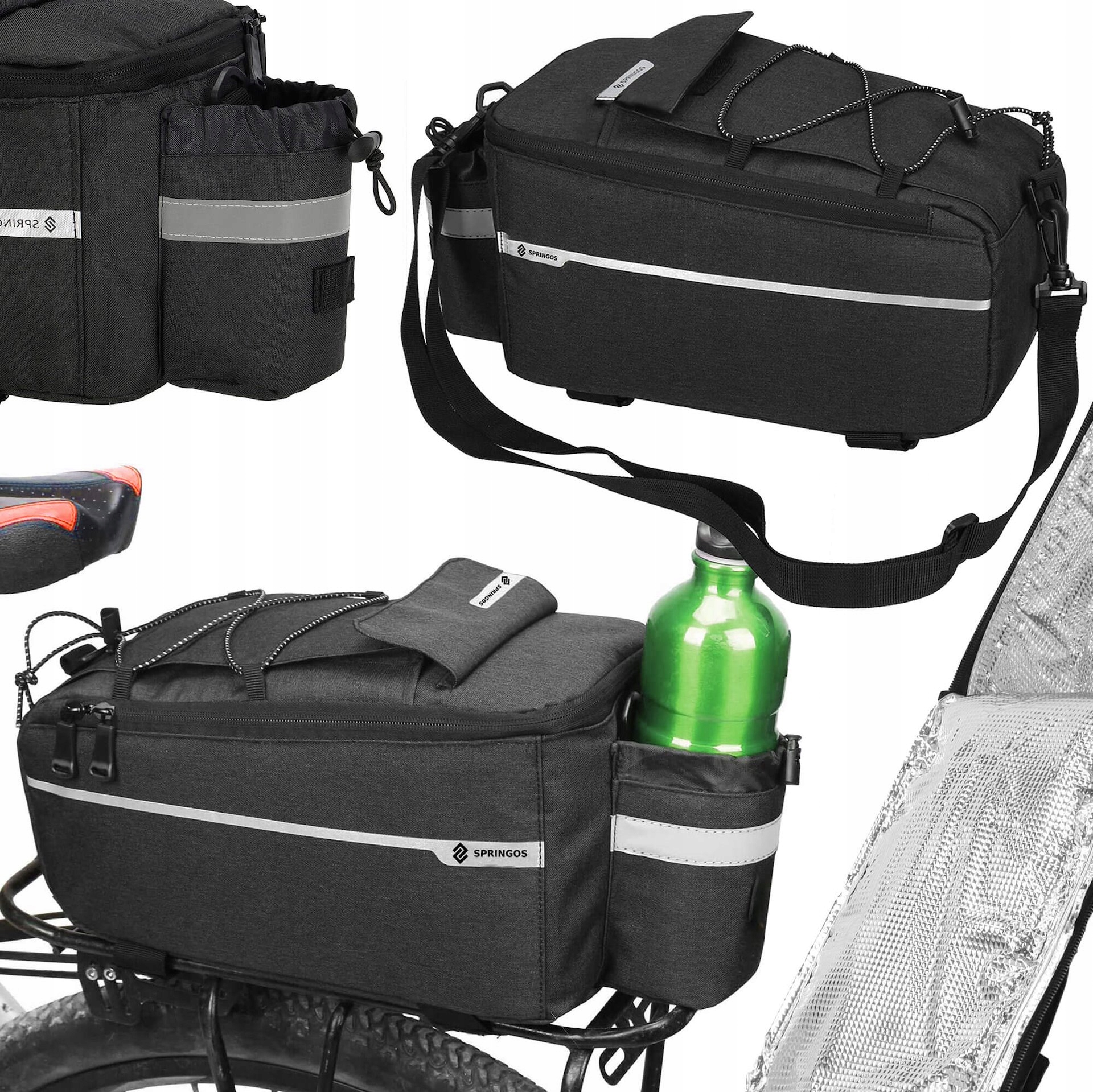 SAKWA ROWEROWA TORBA NA BAGAŻNIK ROWEROWY TERMICZNA POJEMNA DUŻA 8,5l KUFER Kolor czarny