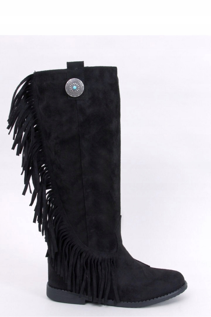 Kozaki na ukrytym koturnie z frędzlami, rozmiar 36