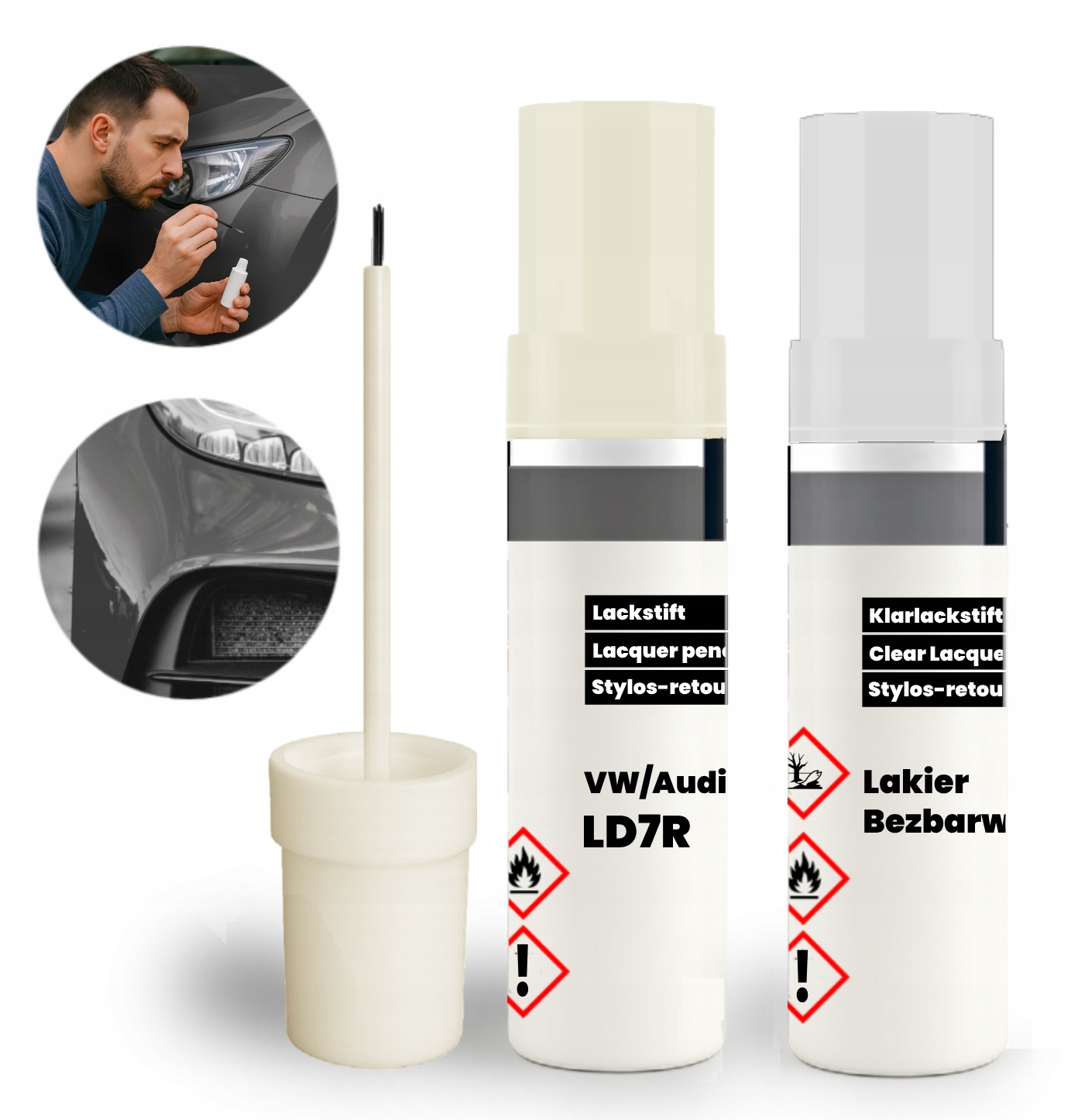 LD7R Vw Audi Zaprawka 2w1: Zestaw Do Naprawy Rys i Odprysków Baza Klar