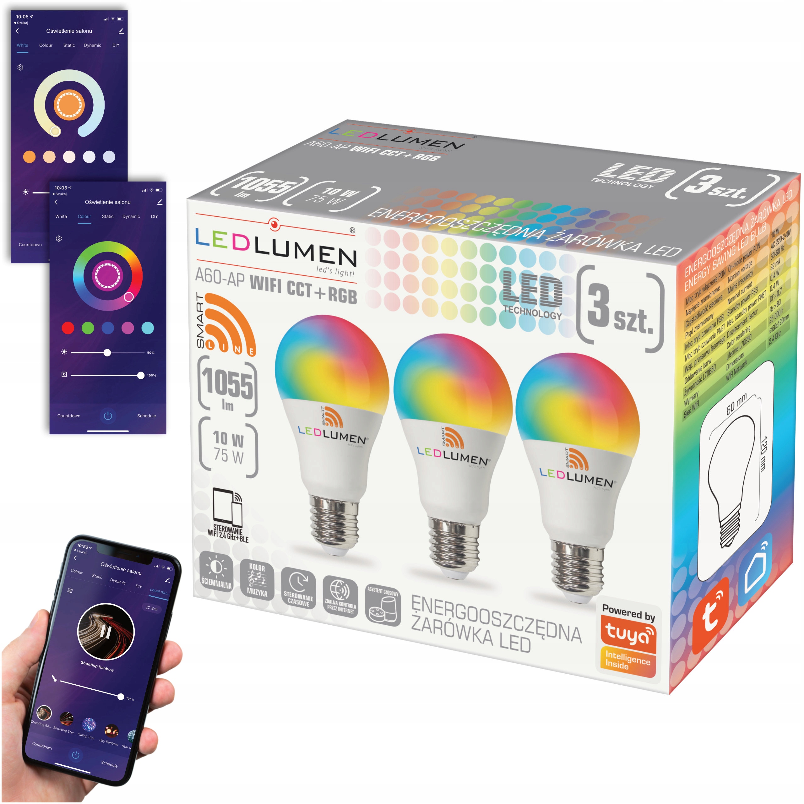 

3xŻarówka Led E27 10W Rgb+cct Wifi Tuya Smart Life