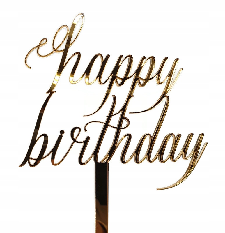 

Topper urodzinowy napis Happy Birthday złote lustr
