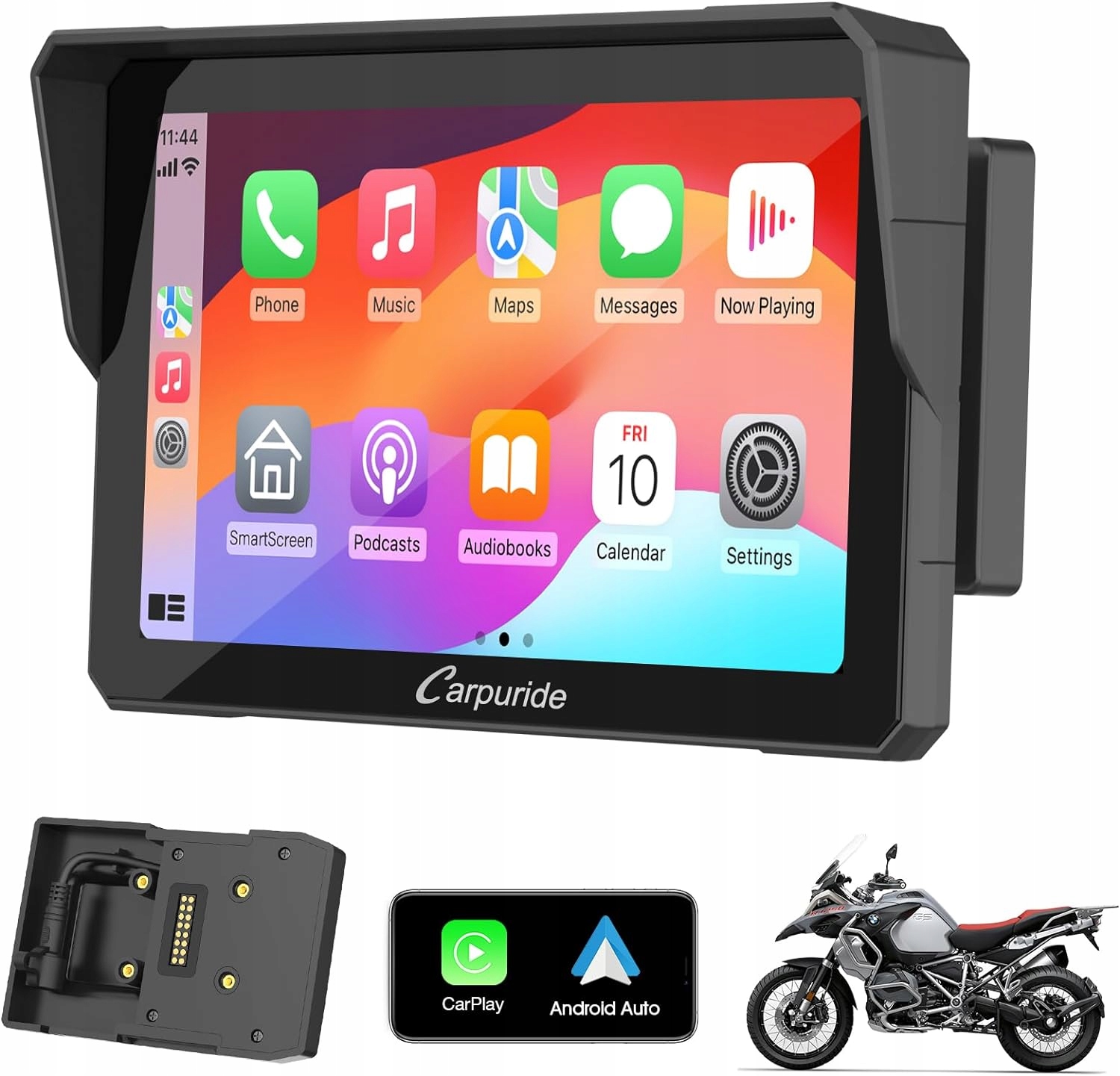 Carpuride W702B Motocyklová obrazovka Bmw CarPlay Android Auto 7" Bt Gps