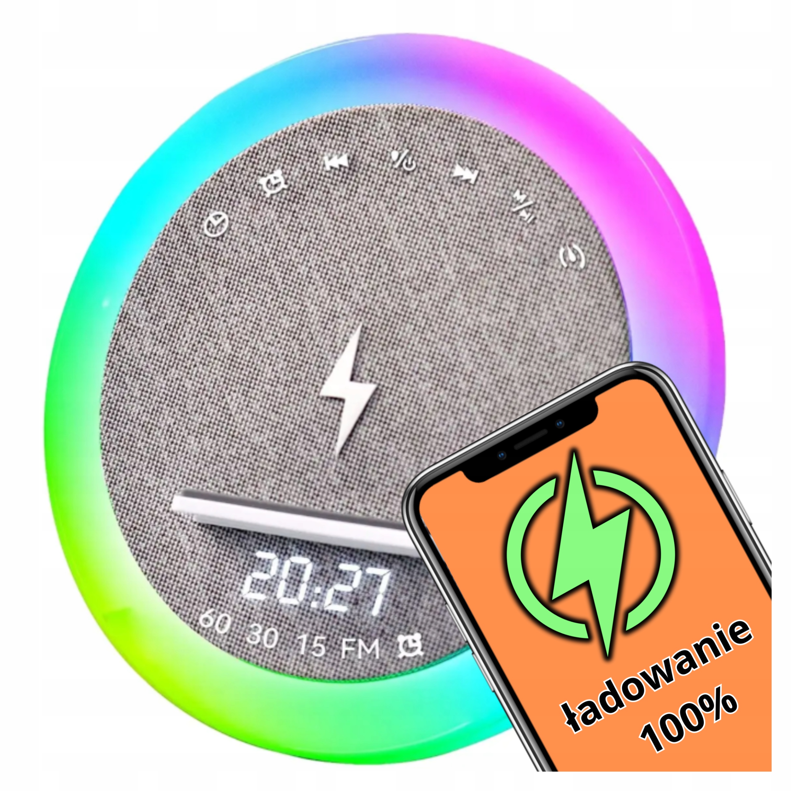 Bluetooth reproduktor Bezdrátová Rgb lampička Indukční nabíječka Qi Budík