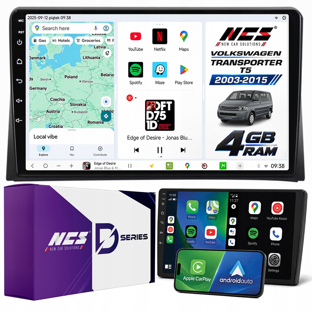 Rádio Navigace Ncs D9 Vw Transporter T5 2003-2015 Android 4GB Lte 9″