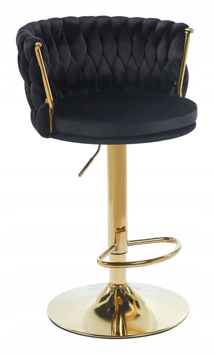 Krzesło Barowe Drop Hoker Czarny Aksamitny Złote Nogi do Wyspy i Biura