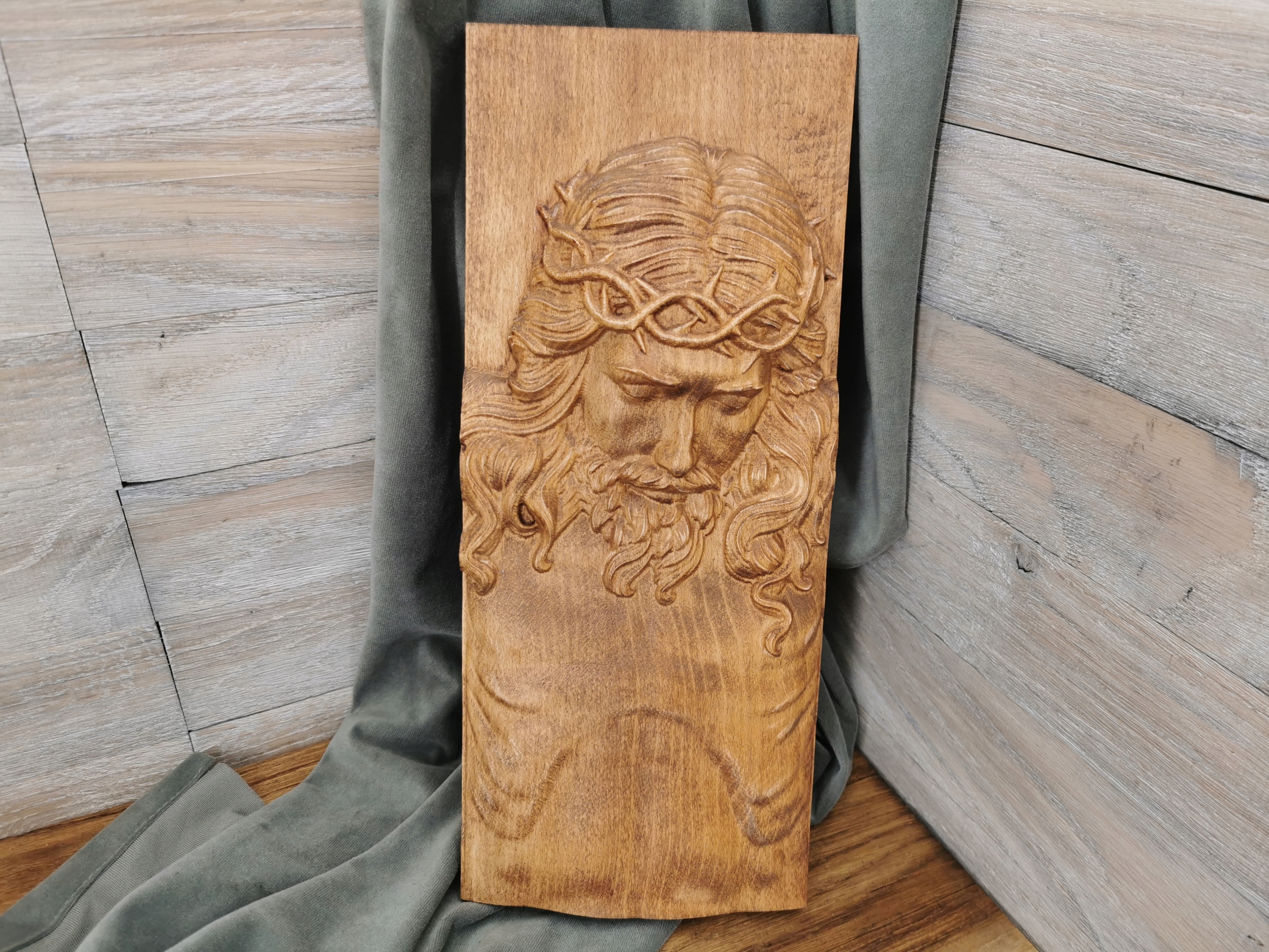 Dřevěný obraz Ježíš na kříži busty dárek na svatba ruční práce 45cm