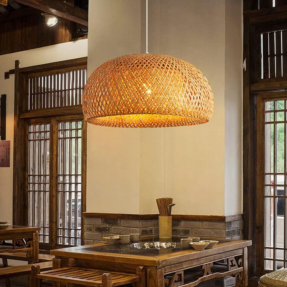 LAMPA WISZĄCA BAMBUSOWA E27 BOHO PLECIONA 60cm Kolor naturalny