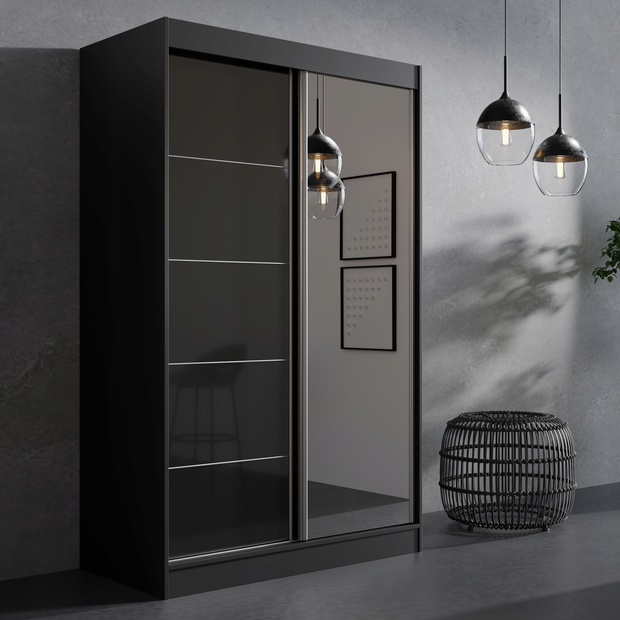 Szafa przesuwna z lustrem Como 2D1L 120 Czarna (lacobel)