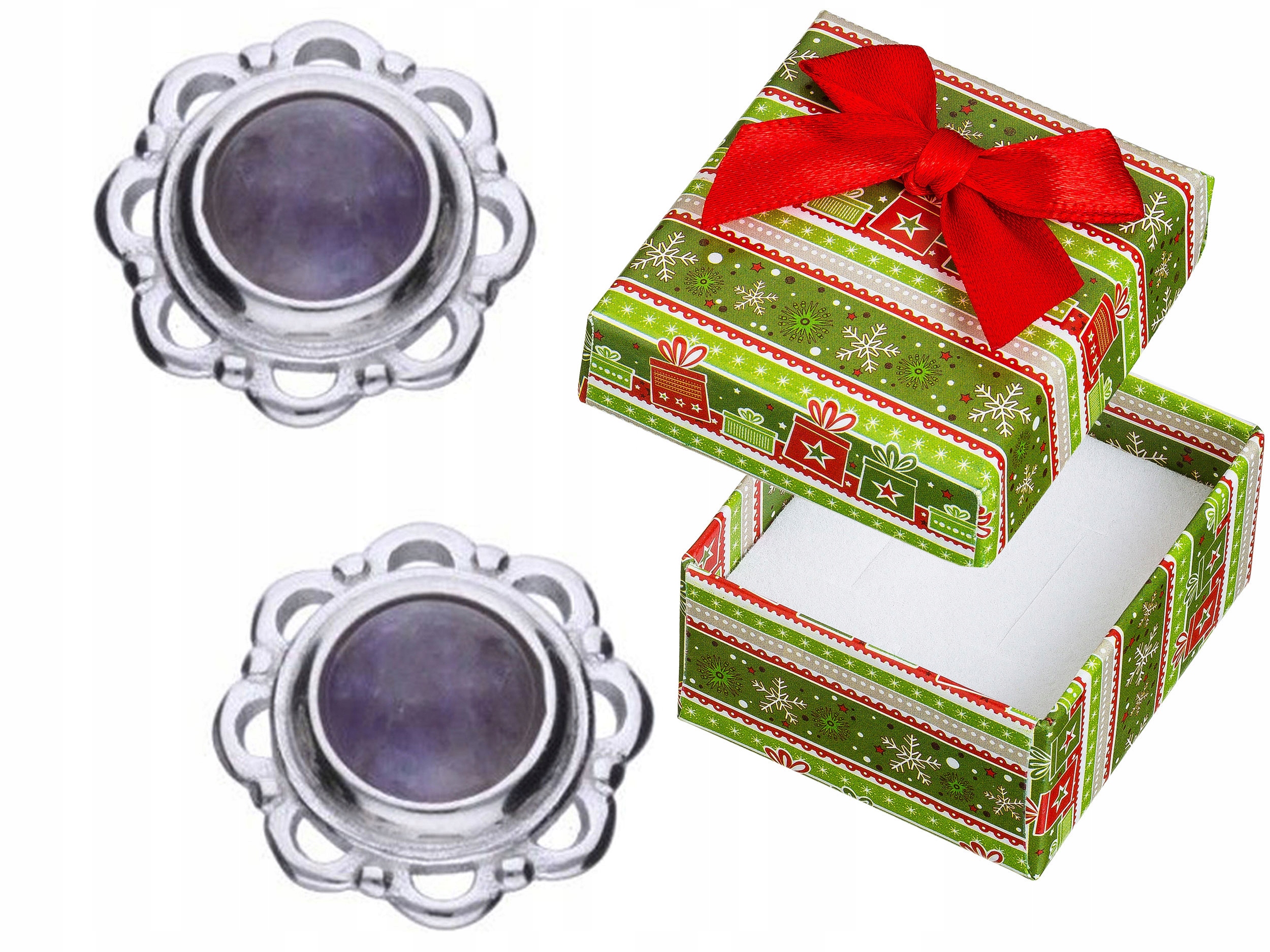 Stříbrné Náušnice Kolové šroubky s přírodním kamenem Tužka Ametyst 925