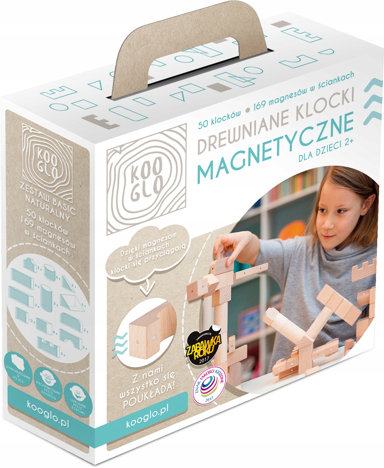 

Klocki magnetyczne drewniane Kooglo Polskie 50el.