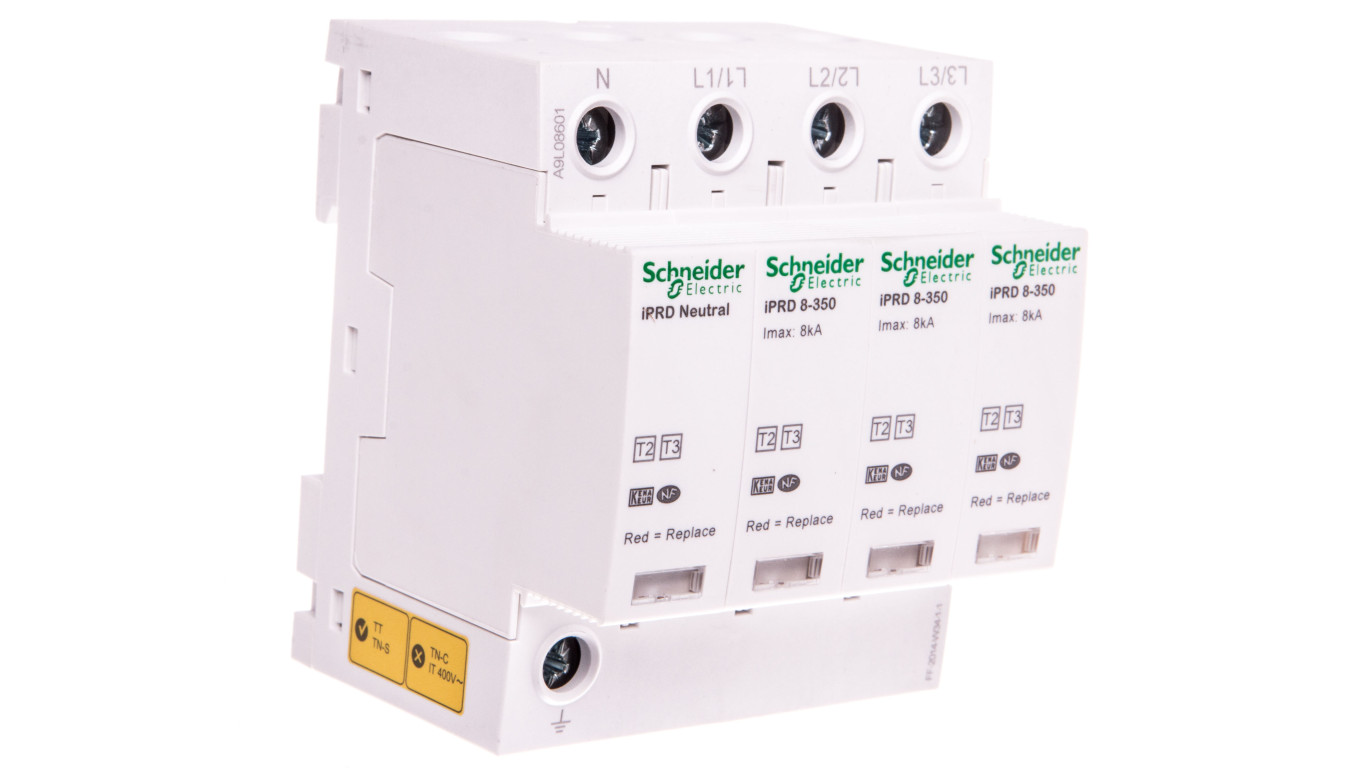 Ogranicznik przepięć Typ T2 T3 4P 8kA 1,1kV 350V ze stykiem pomocniczym i