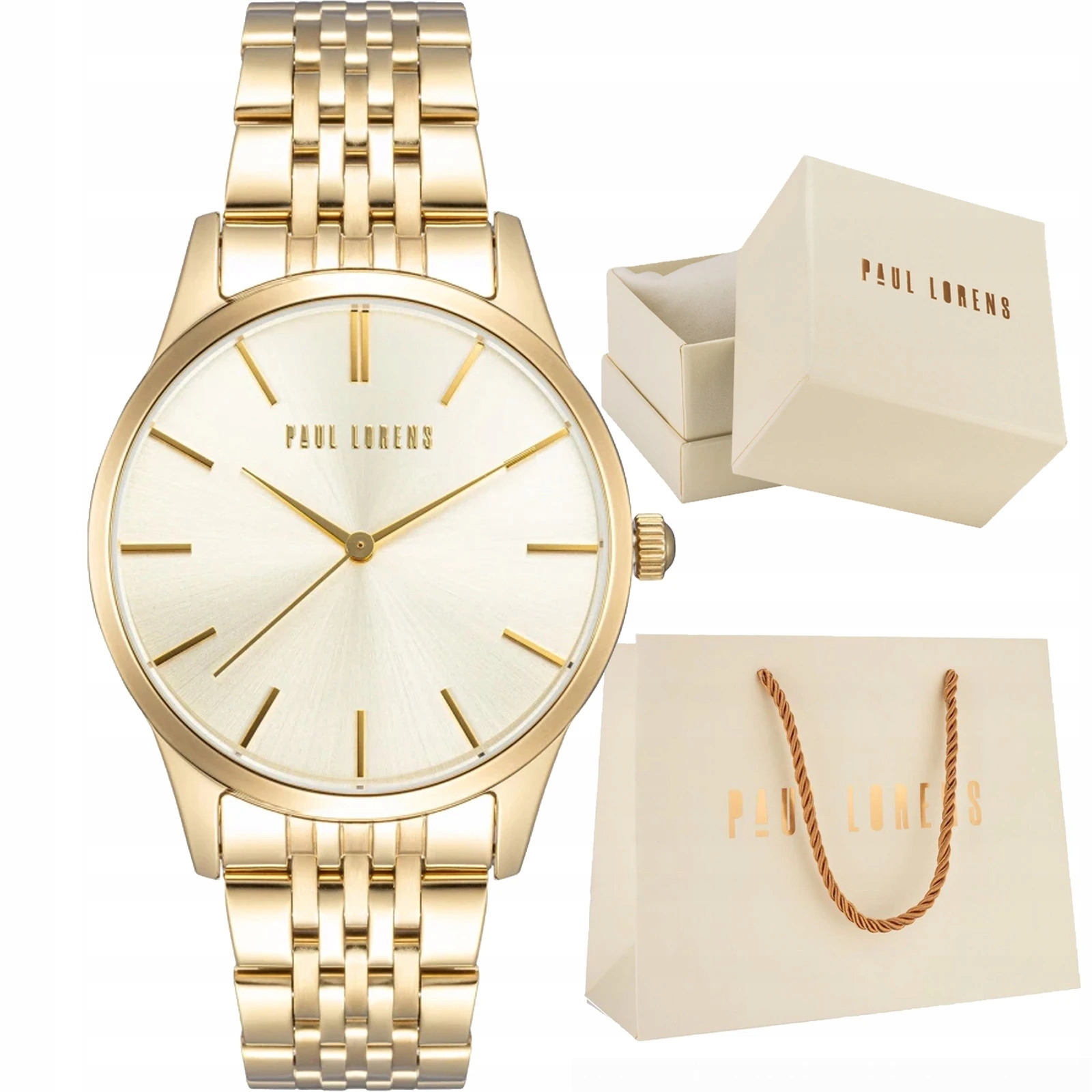 Klasické zlaté dámské hodinky Paul Lorens na ocelovém náramku