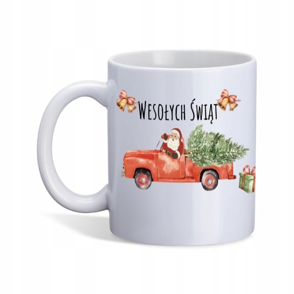 Vianočný hrnček Veselé Vianoce Mikuláš v aute vianočný stromček darček keramika