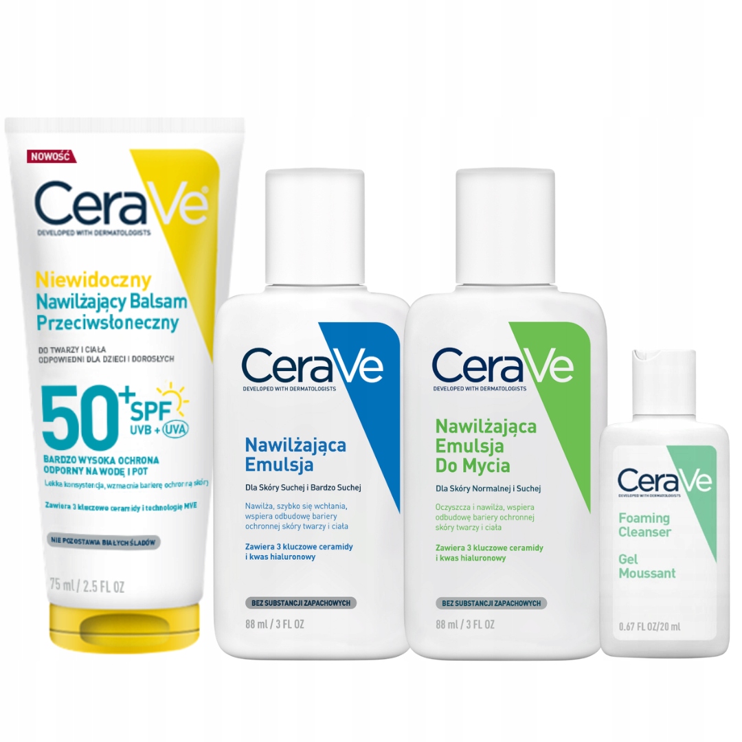 CeraVe Zestaw SPF50 Balsam Niewidoczny Emulsja Myjąca i Nawilżająca 88ml