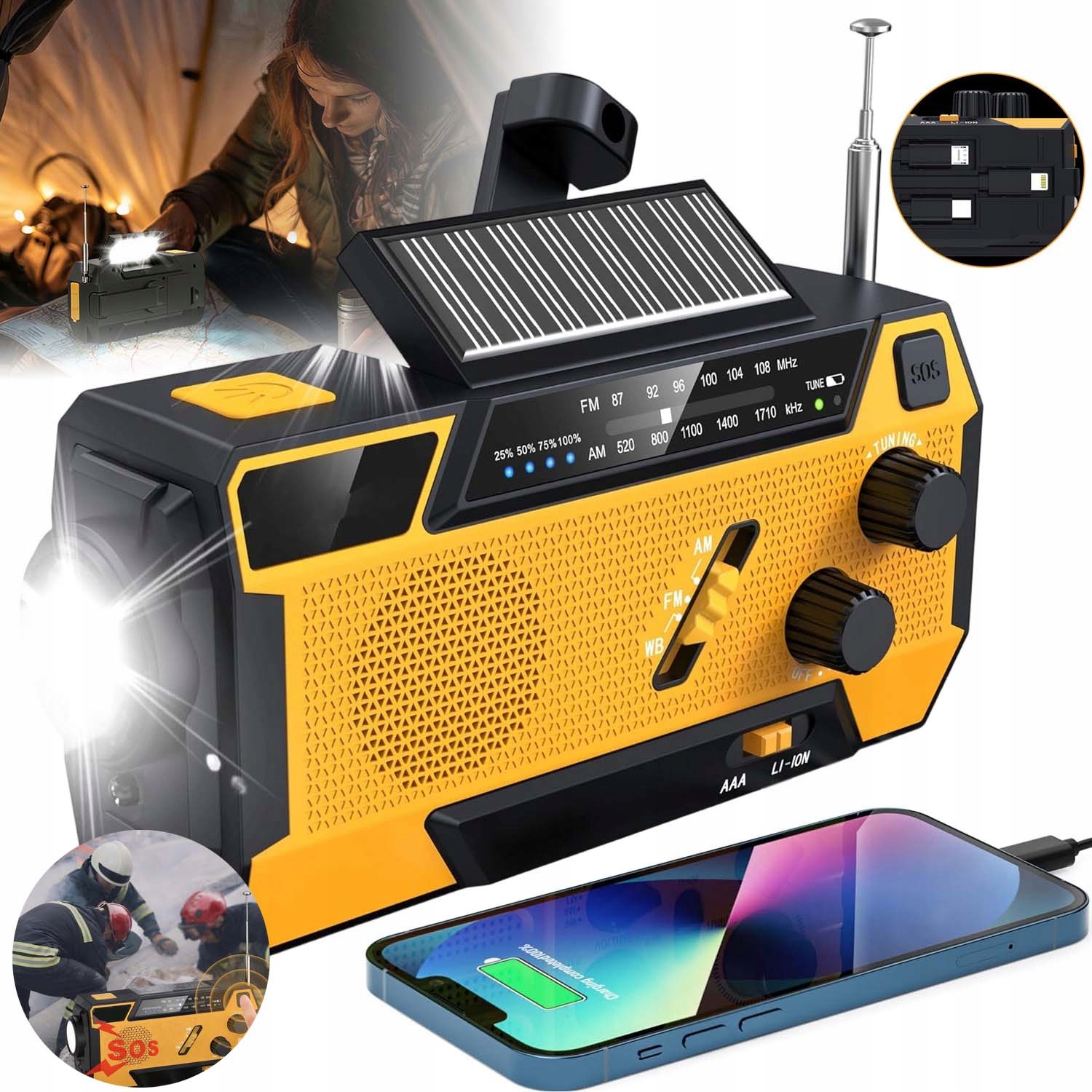 Mini Přenosné Solární Nouzové Stavební Rádio Na Kliku, Baterie, Powerbanka