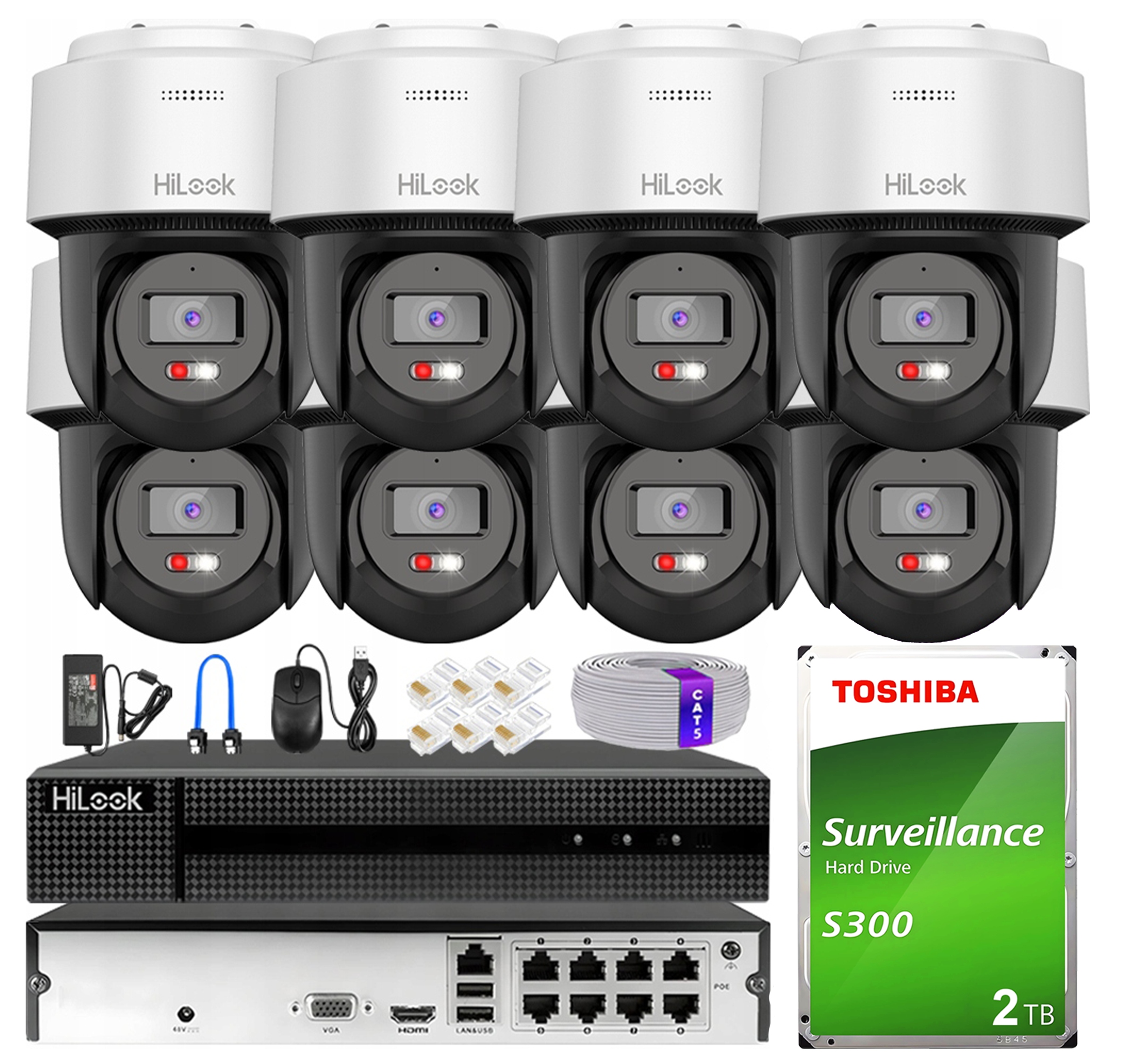 Sada pro Monitroing 8 kamer PTZ-N4MP-P 4Mpx Detekce Rekordér Disk 2TB