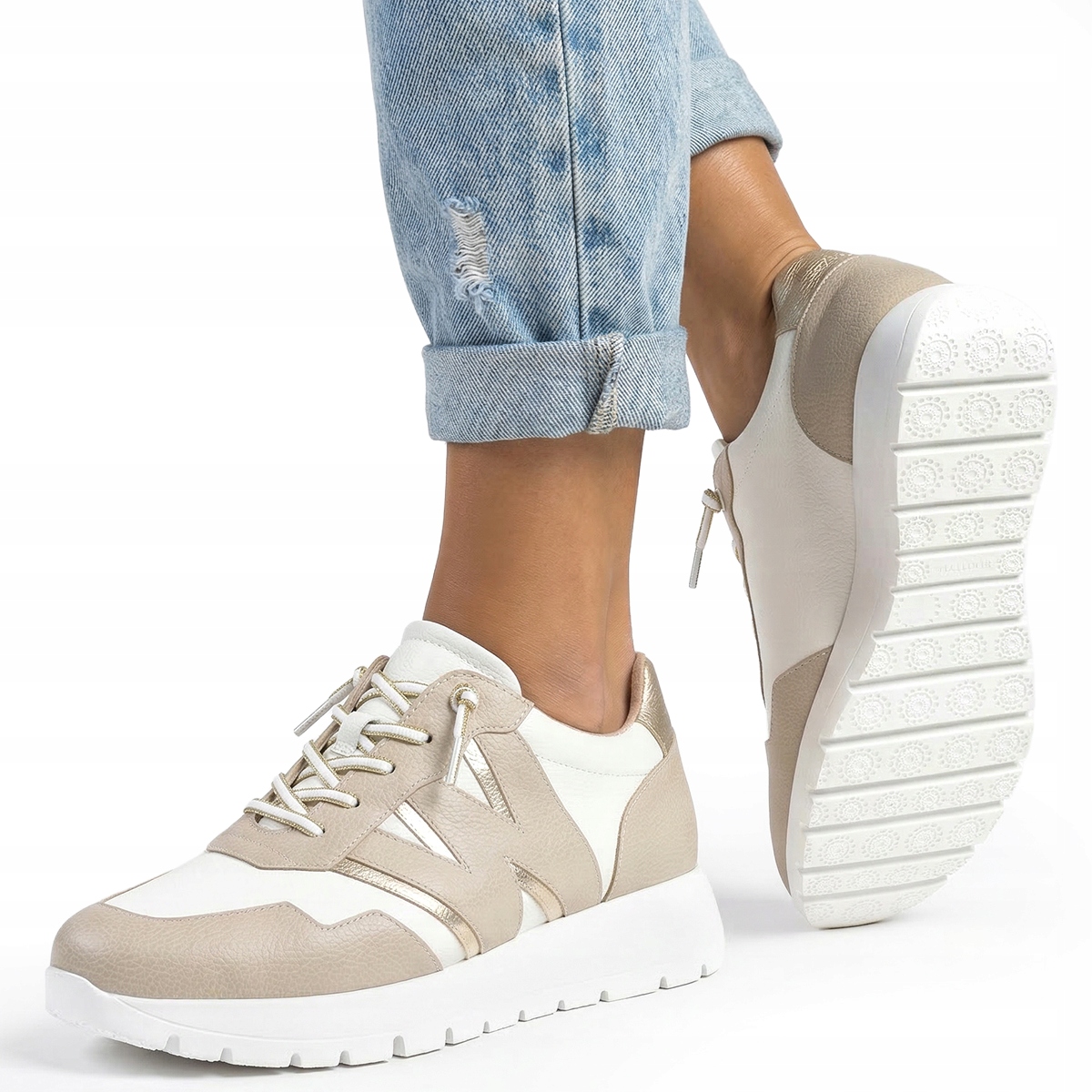 Sneakersy damskie buty sportowe w.SKÓRA latte beż platforma Wojtyłko 41