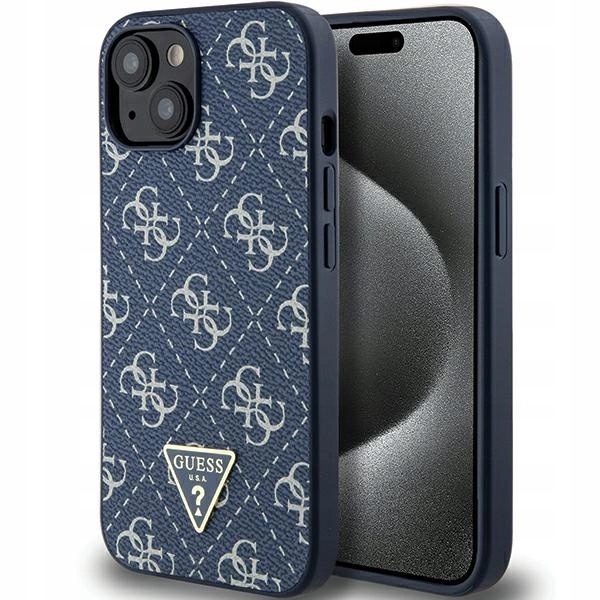 Pouzdro Guess 4G Triangle Metal Logo pouzdro pro iPhone 15 Plus 14 Plus modré