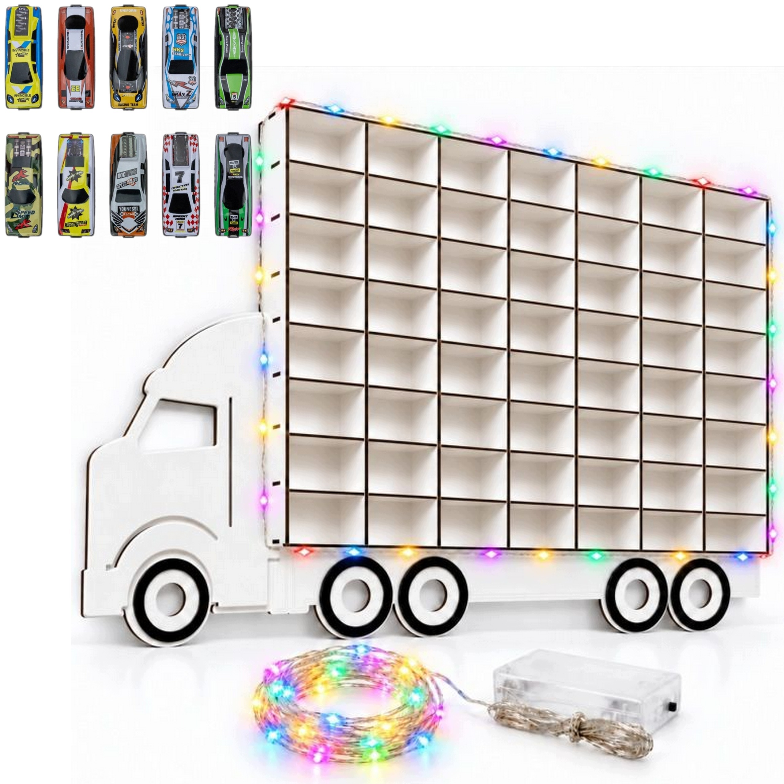 Garaż na resoraki organizer ścienny 90x59 cm biały autka Led 10 Autek