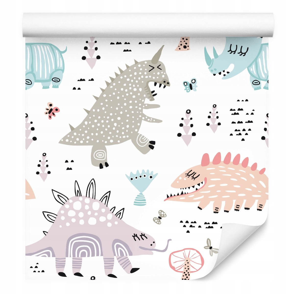 Tapeta do dětského pokoje dinosauři rostlinky příroda