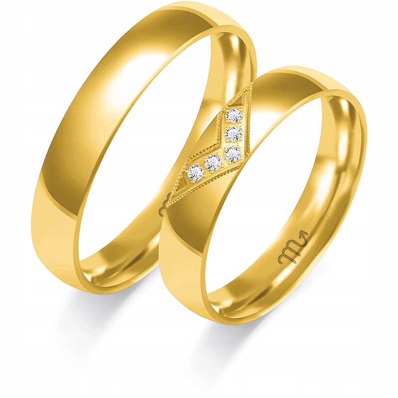 Zlaté 14K Snubní Prsteny Briliant Zirkon Čočka