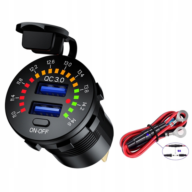 

Ładowarka motocyklowa samochodowa Woltomierz 2xUSB