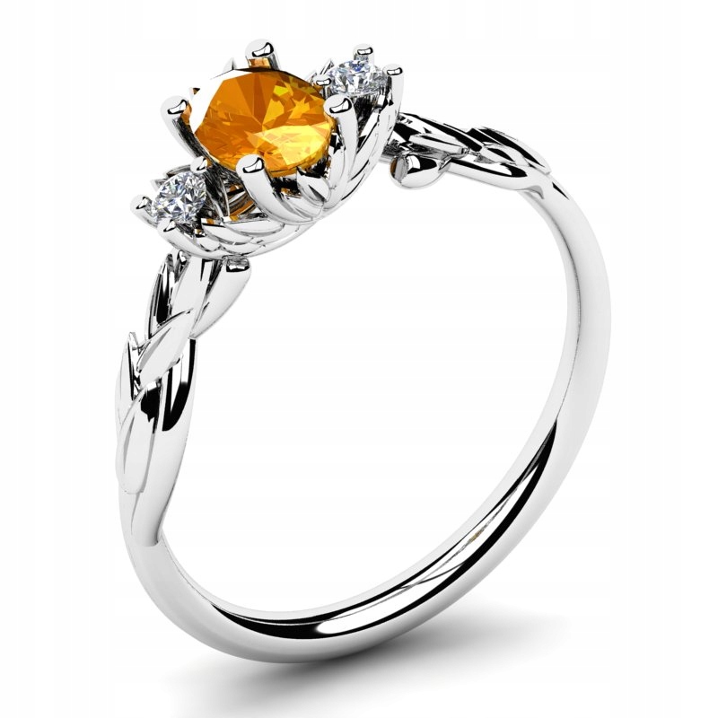 

Pierścionek Białe Złoto Pomarańczowa Cyrkonia 6X4