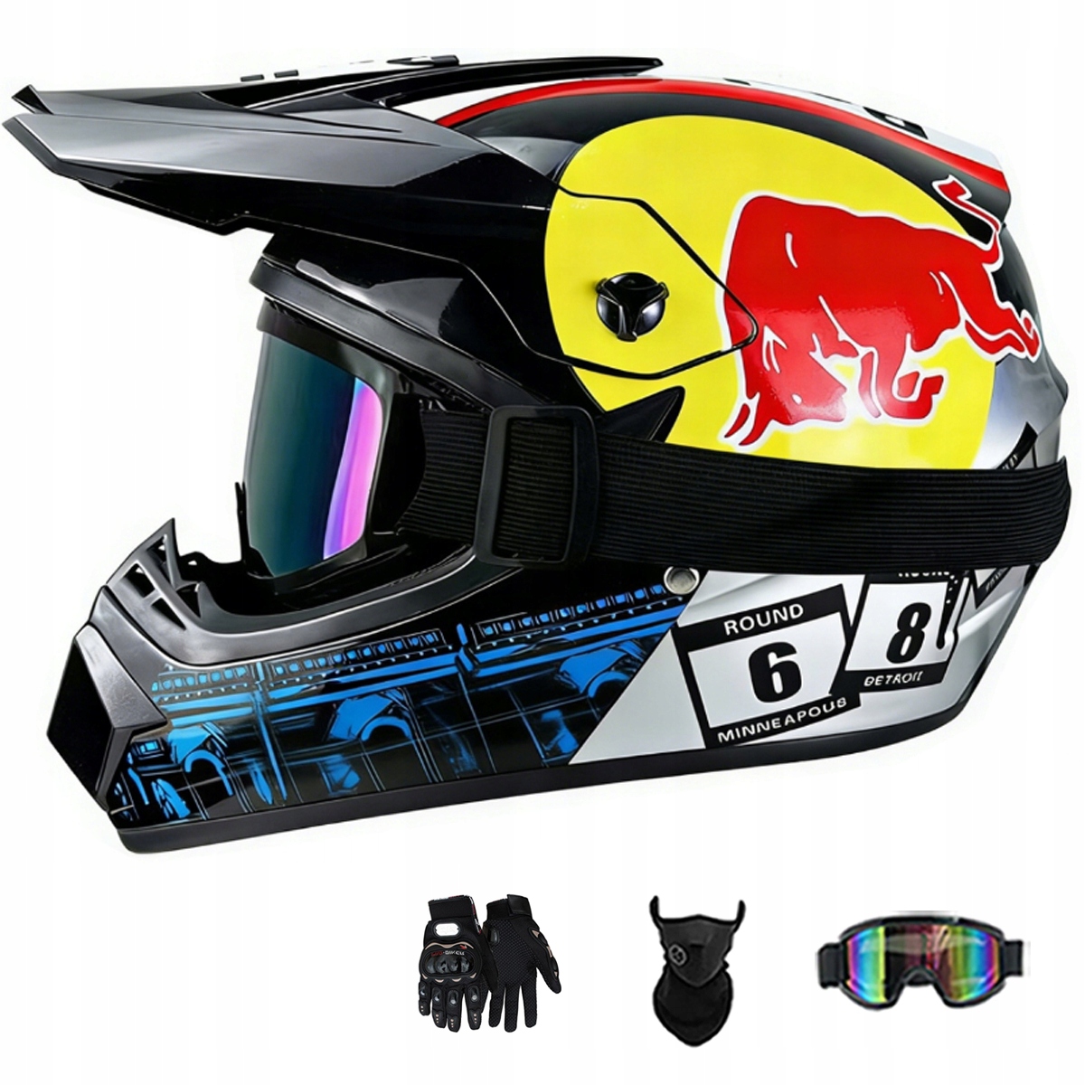 Motocyklová Přilba Lehká Enduro Quada Brýle Rukavice Maska M