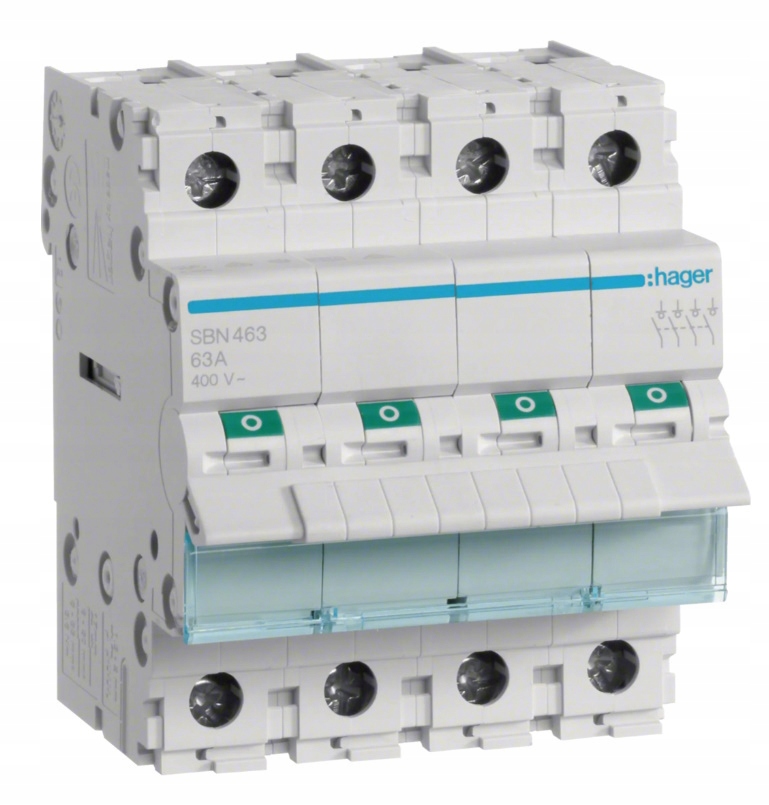 Modulární odpojovač Izolační spínač 4P 63A Ac 400V IP20 Hager