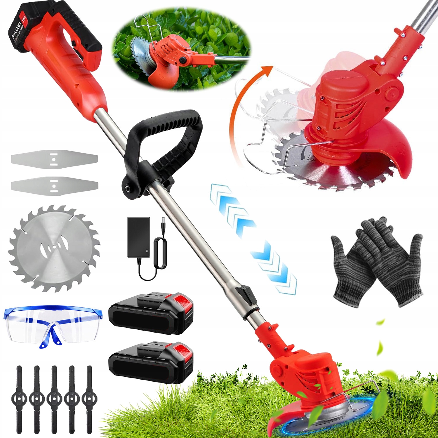 Elektrická Zahradní Sekačka Na Trávu S Aku Vyžínač Trávy , 2X Baterie