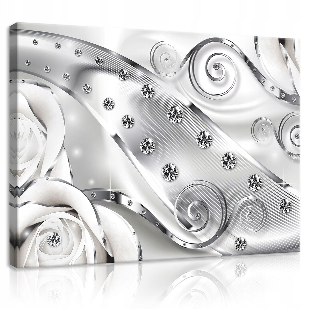 Obraz 80x60 Bílé růže diamanty krystaly stříbro lesk glamour elegance