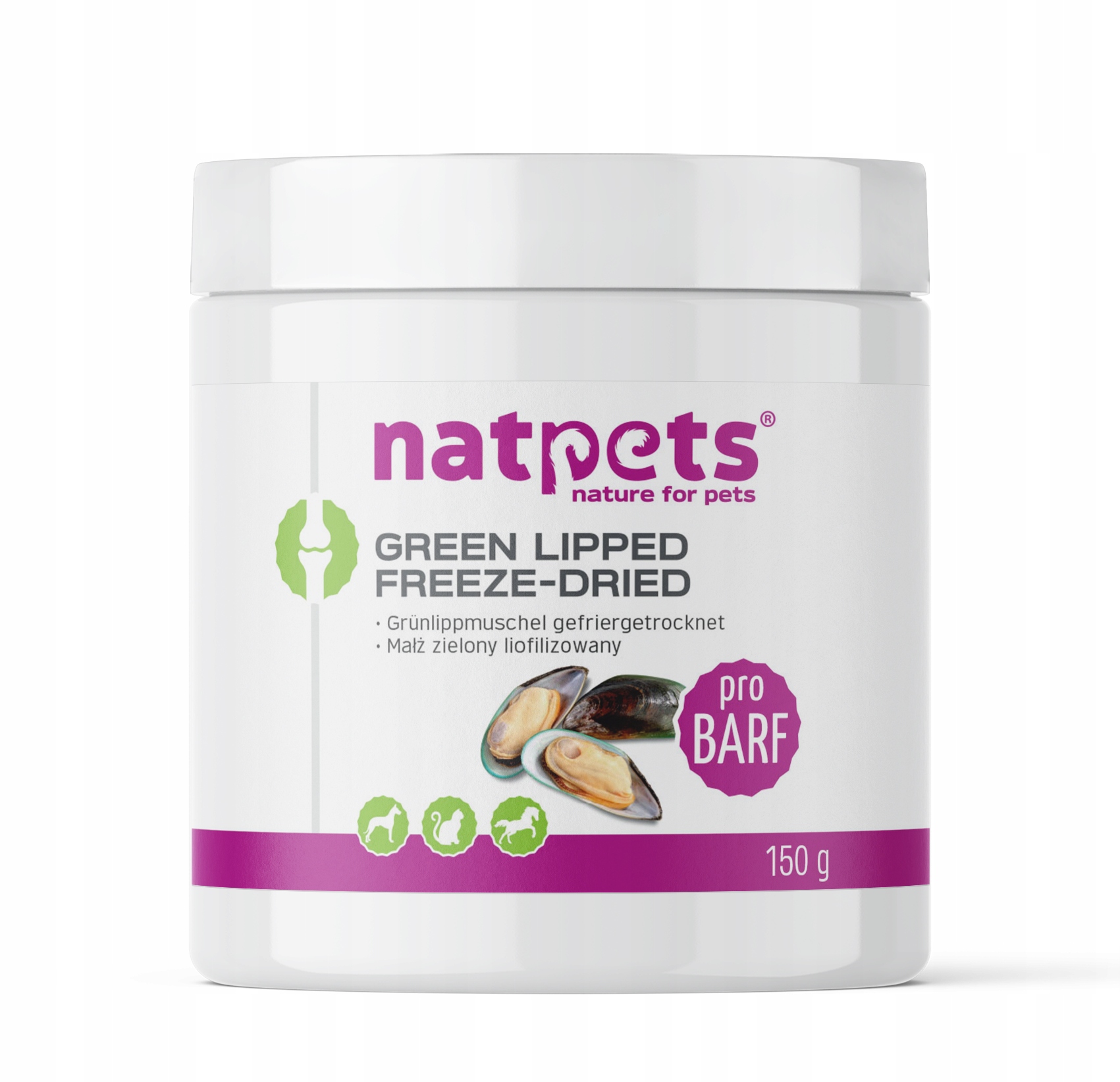 Levně Zelená liofilizová mušle mletá 150 g pro zvířata (pes, kočka, kůň) NatPets