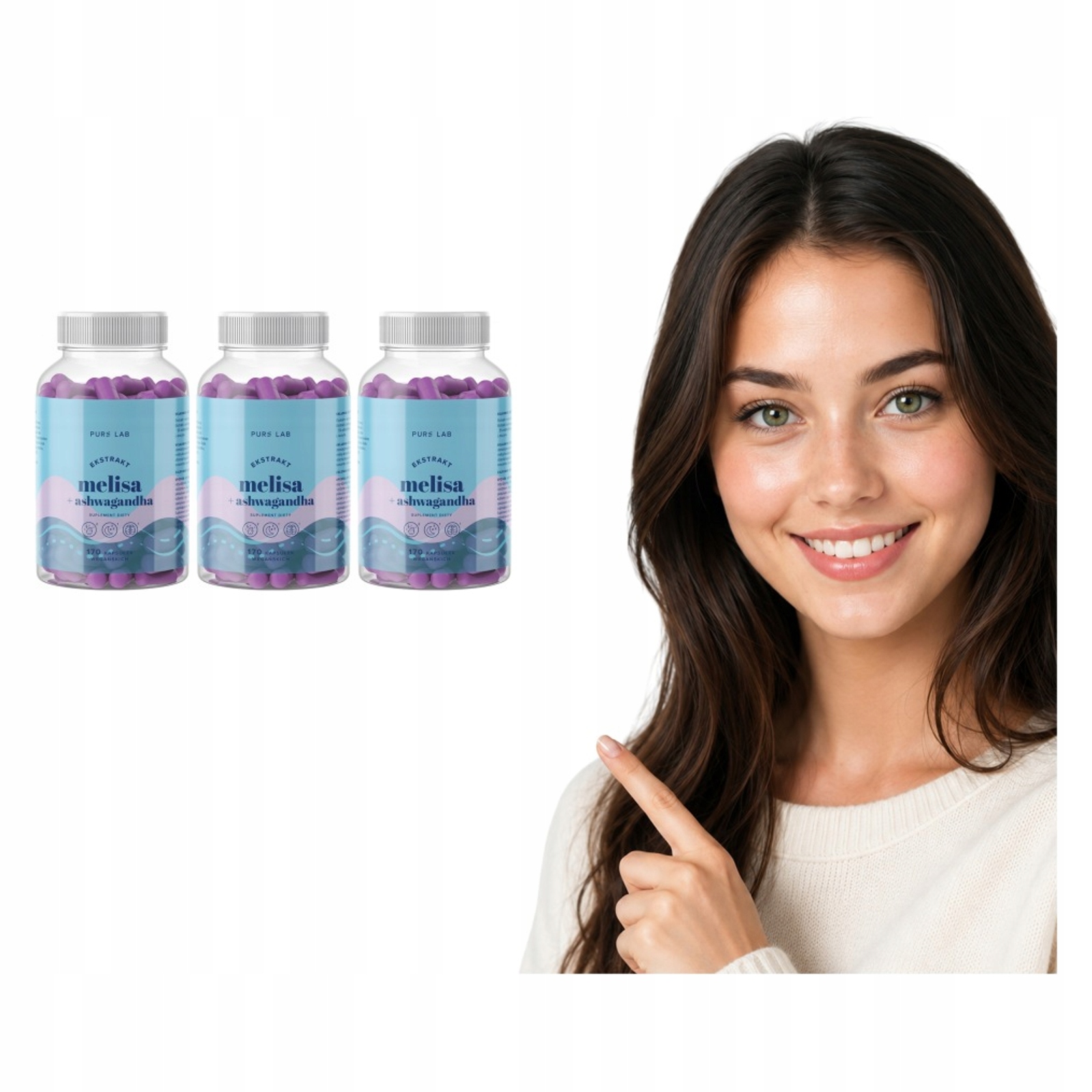 3x Pure Lab Ekstrakt Melisa 150 mg Ashwagandha Melissa Officinalis 170 kaps