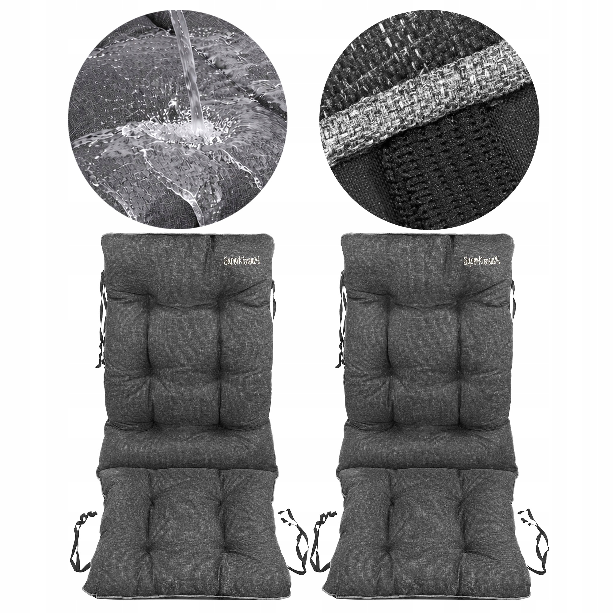 Set polštář Voděodolná na zahradní židli 48x48x75 Len Černá 2ks