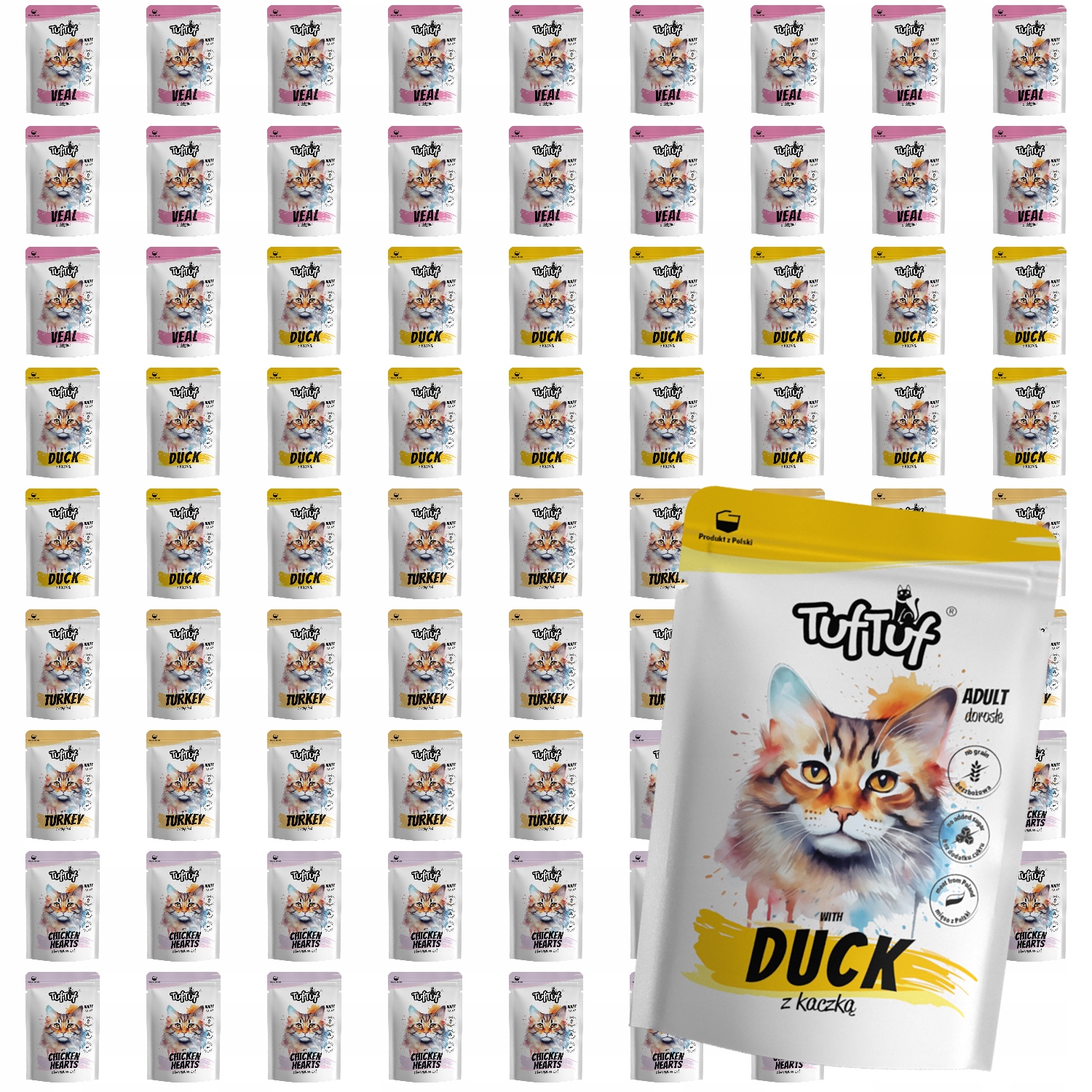 Levně Mokré Krmivo Pro Kočky TufTuf Kapsička mletý MIX Chutí Set 80x100g