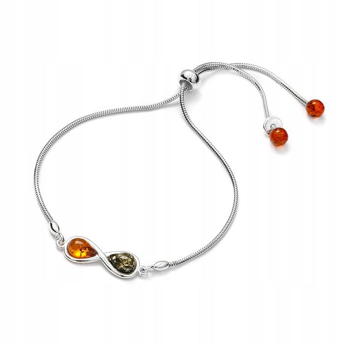 Stříbrný Náramek S Jantarem A Nekonečnem