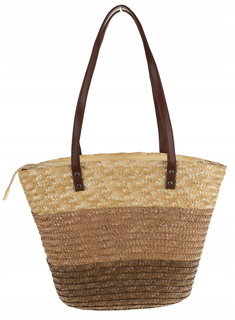 TOREBKA PLECIONA KOSZYK SŁOMIANA NA LATO NA RAMIĘ LEKKA BEŻ Kolor beżowy
