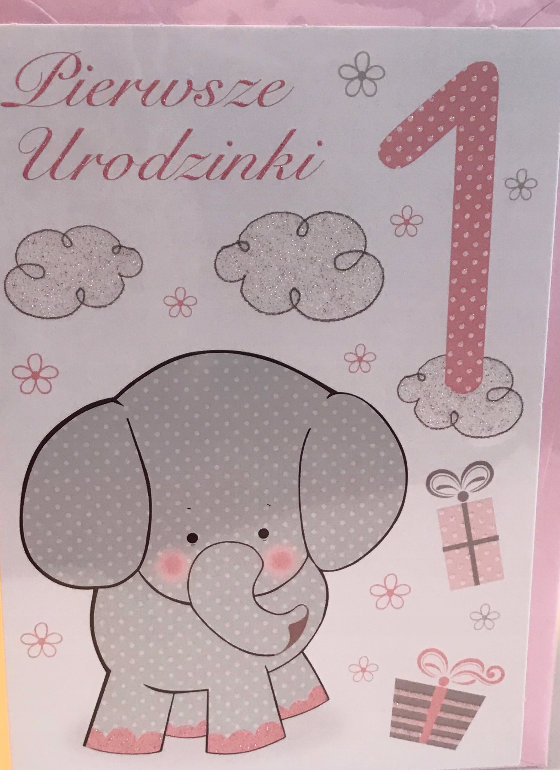 Kartka laurka Roczek 1 urodziny życzenia koperta