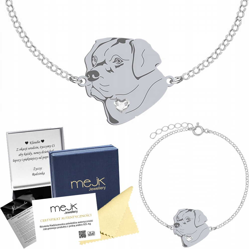 Stříbrný náramek s labradorským retrívrem 925 Dárek Řetízek Gravírování