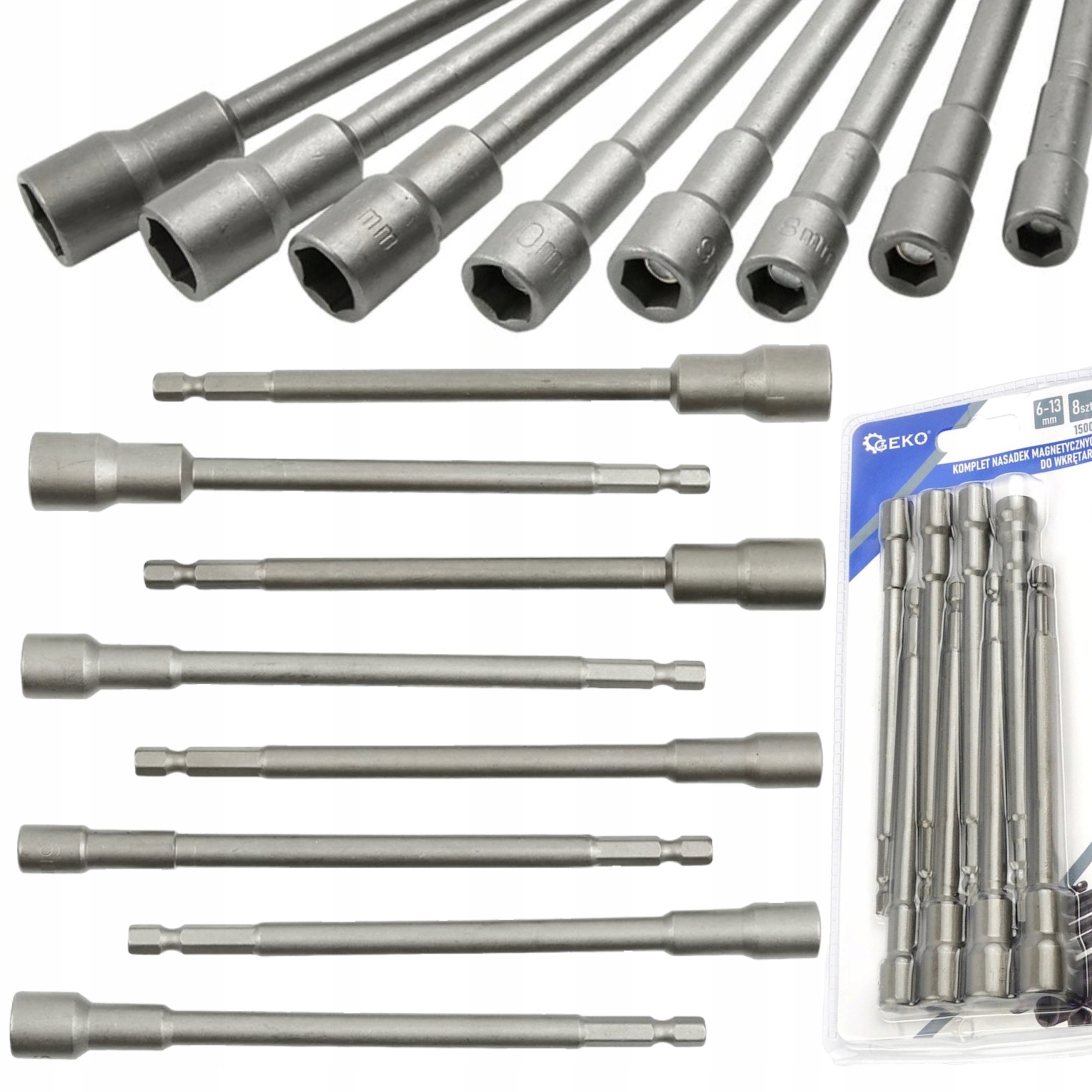 Zestaw nasadek końcówek magnetycznych do wkrętarki bity 6-13mm 8sztuk