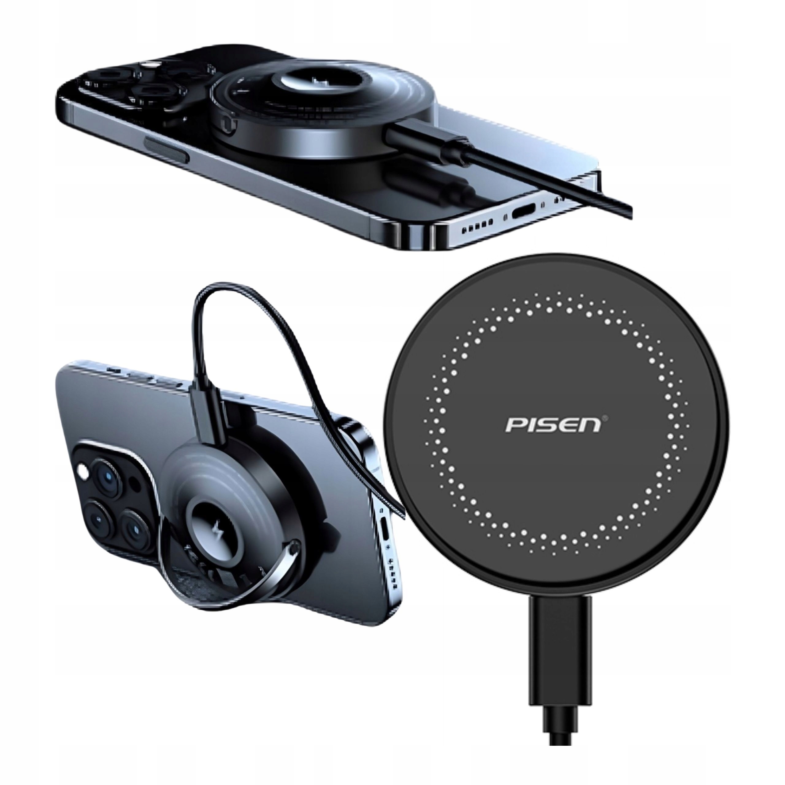 Bezdrátová indukční nabíječka 15W Pisen pro iPhone Apple Watch, černá