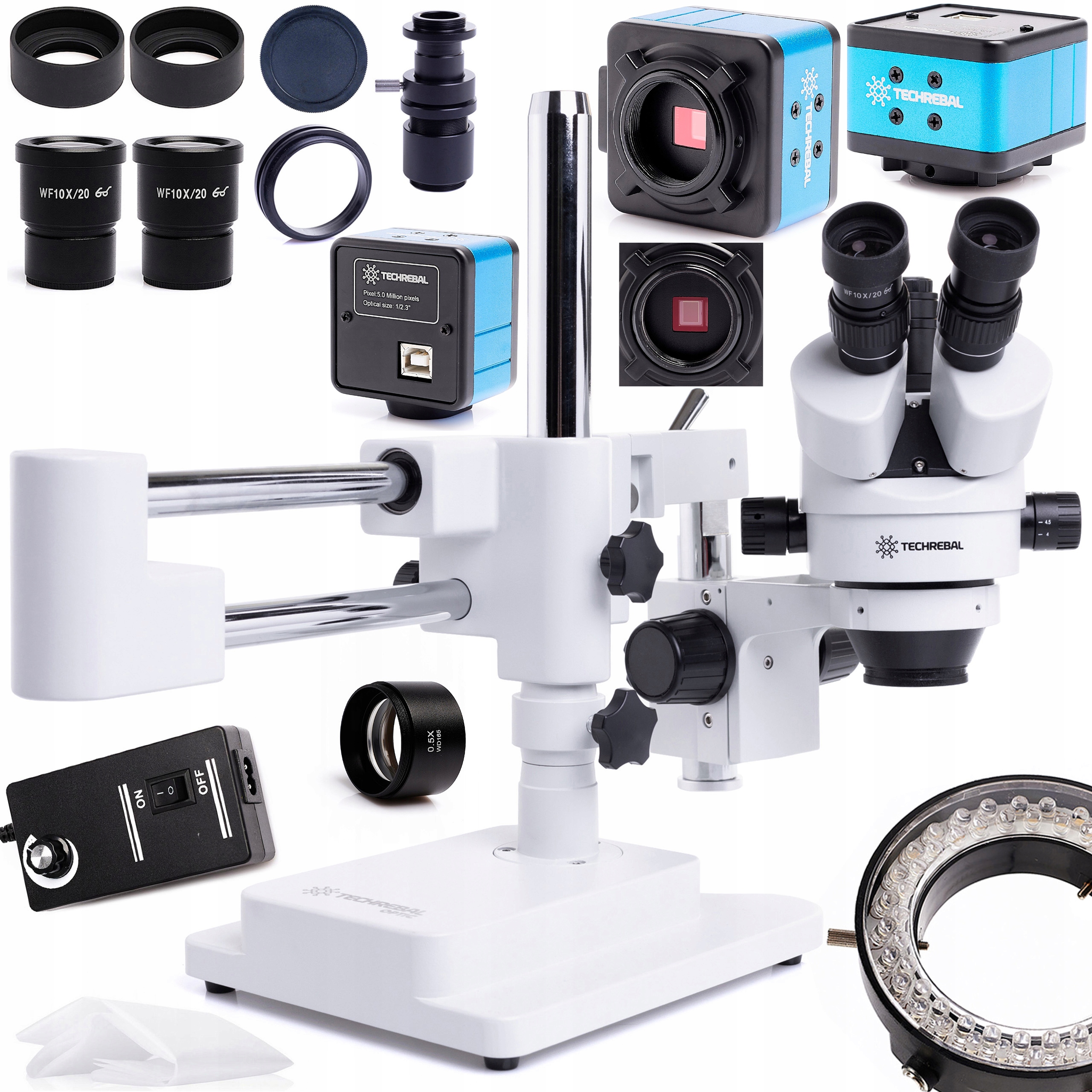 Stereoskopický Trinokulární Mikroskop 10HW Osvětlení Kamera Techrebal 5MP