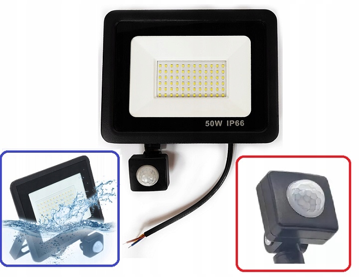 LAMPA HALOGENOWA LED 50W CZUJNIK RUCHU REFLEKTOR IP66 Marka inna