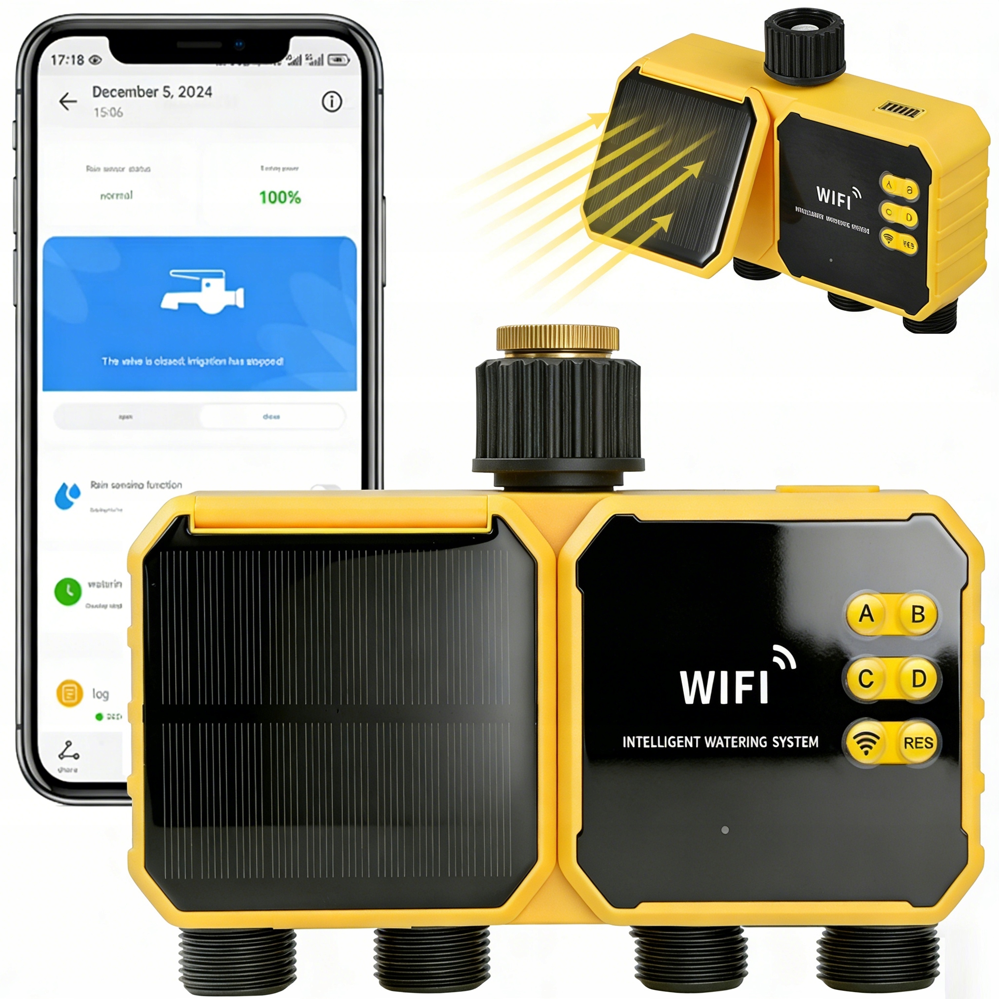 Elektronický Ovládač Zalievania S Časovačom Wifi A Napájaním Solar 4Výstupy