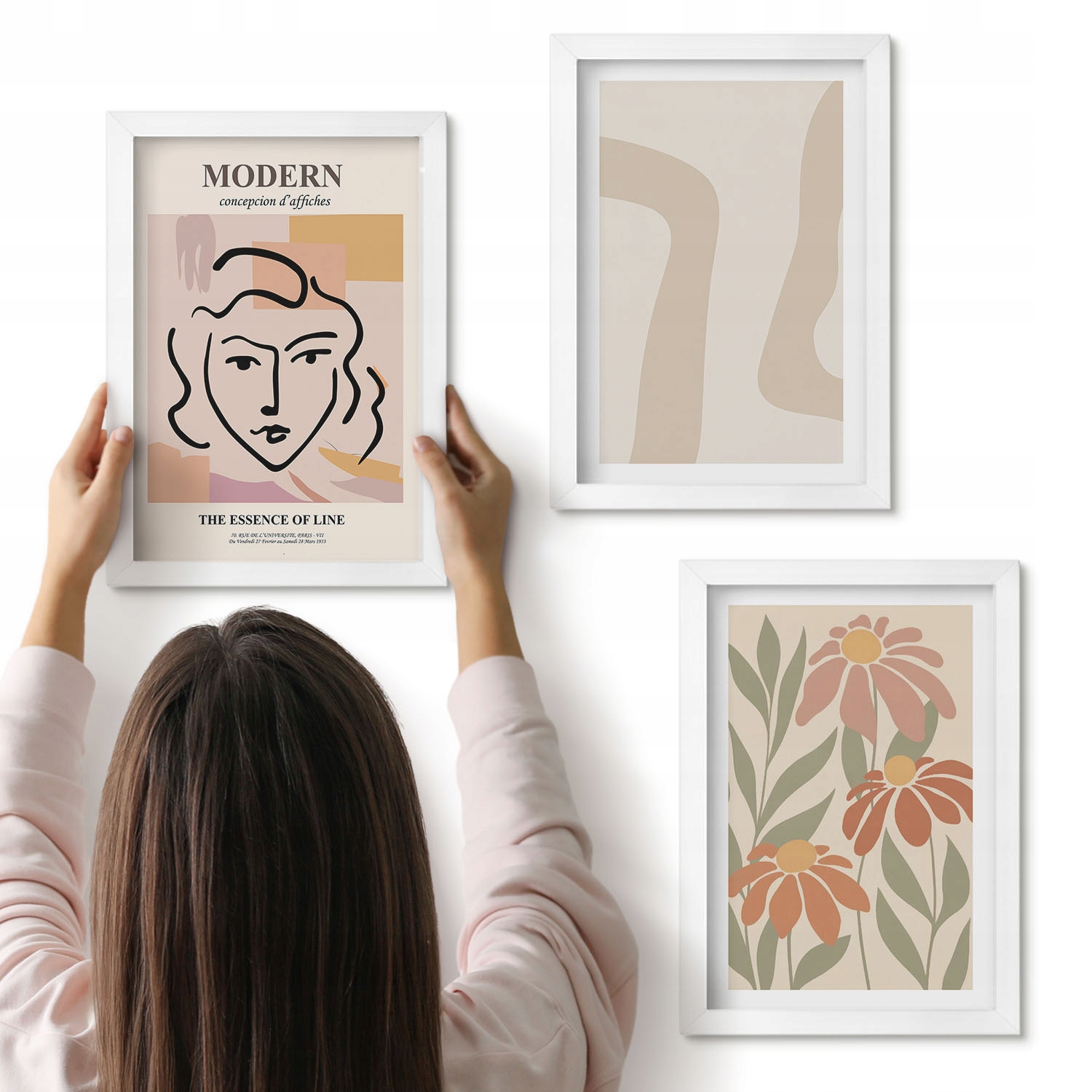 Obrazy do předsíně v rámu 3x 20x30 cm Žena moderní abstrakce