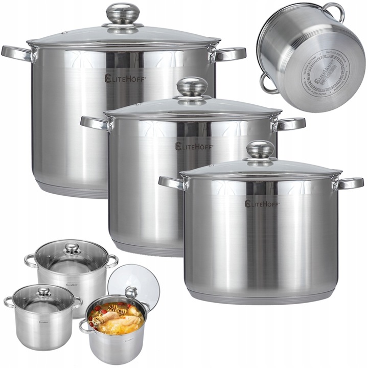 DUŻE GARNKI ZESTAW 6-CZĘŚCIOWY ZE STALI NIERDZEWNE