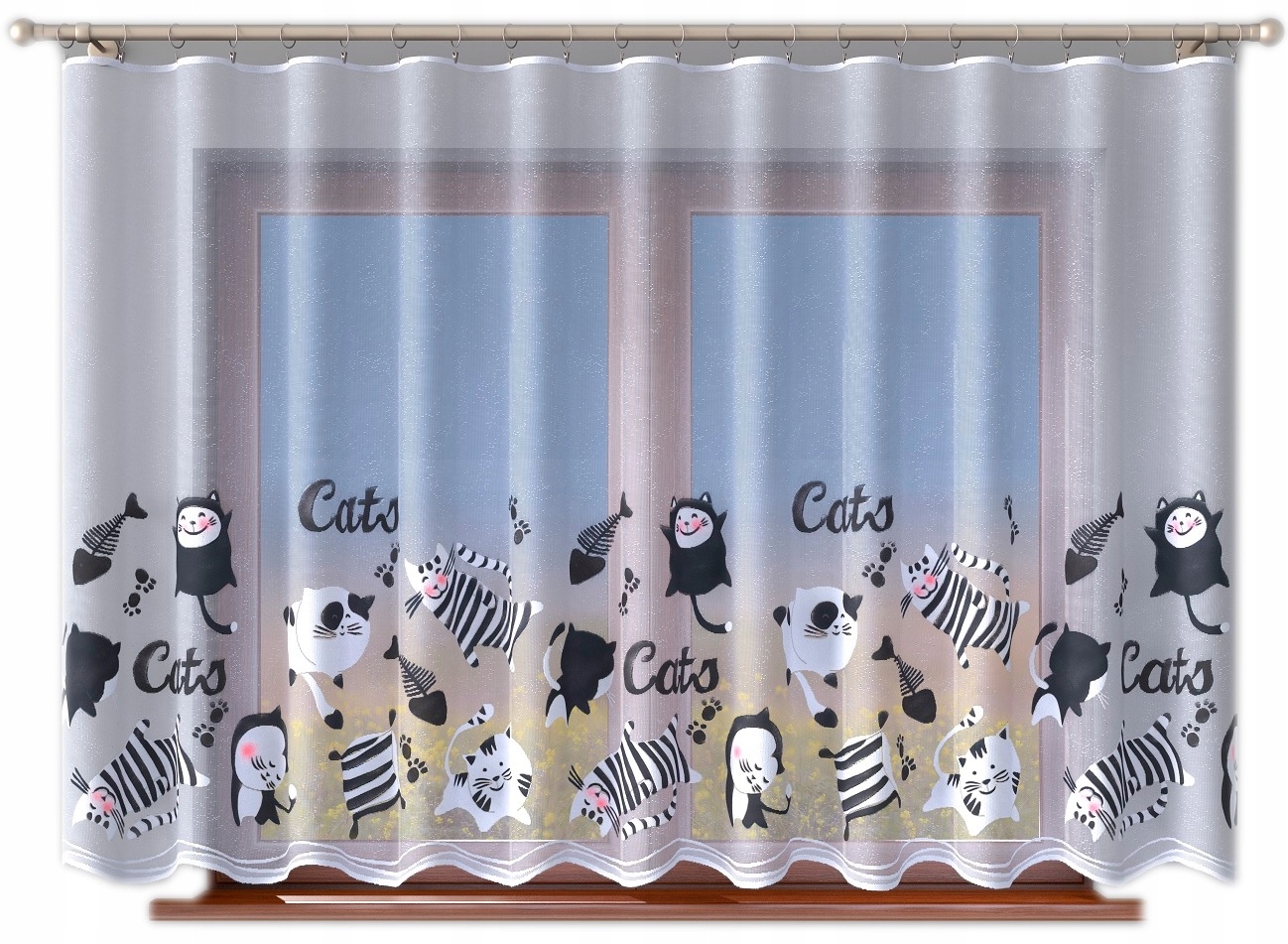 

Cats, Szalone koty firana 300x150cm z obszyciem