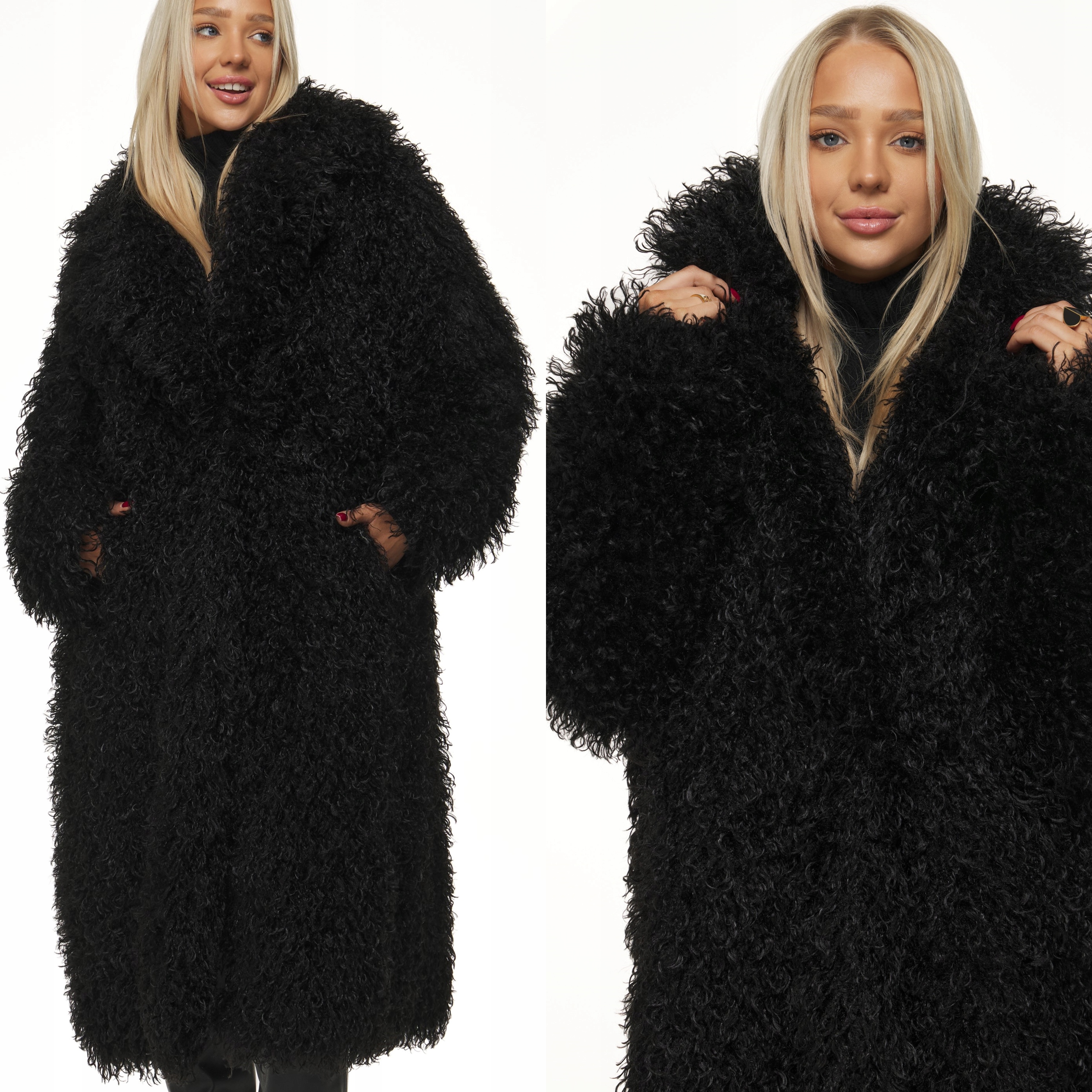 Dámský Zimní Kabát Kožešina teplý silný dlouhý ke kolenům kožíšek lama černý